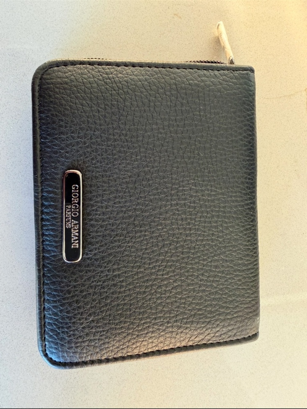 Giorgio Armani Black Pebbled Leather Zip-Around Wallet